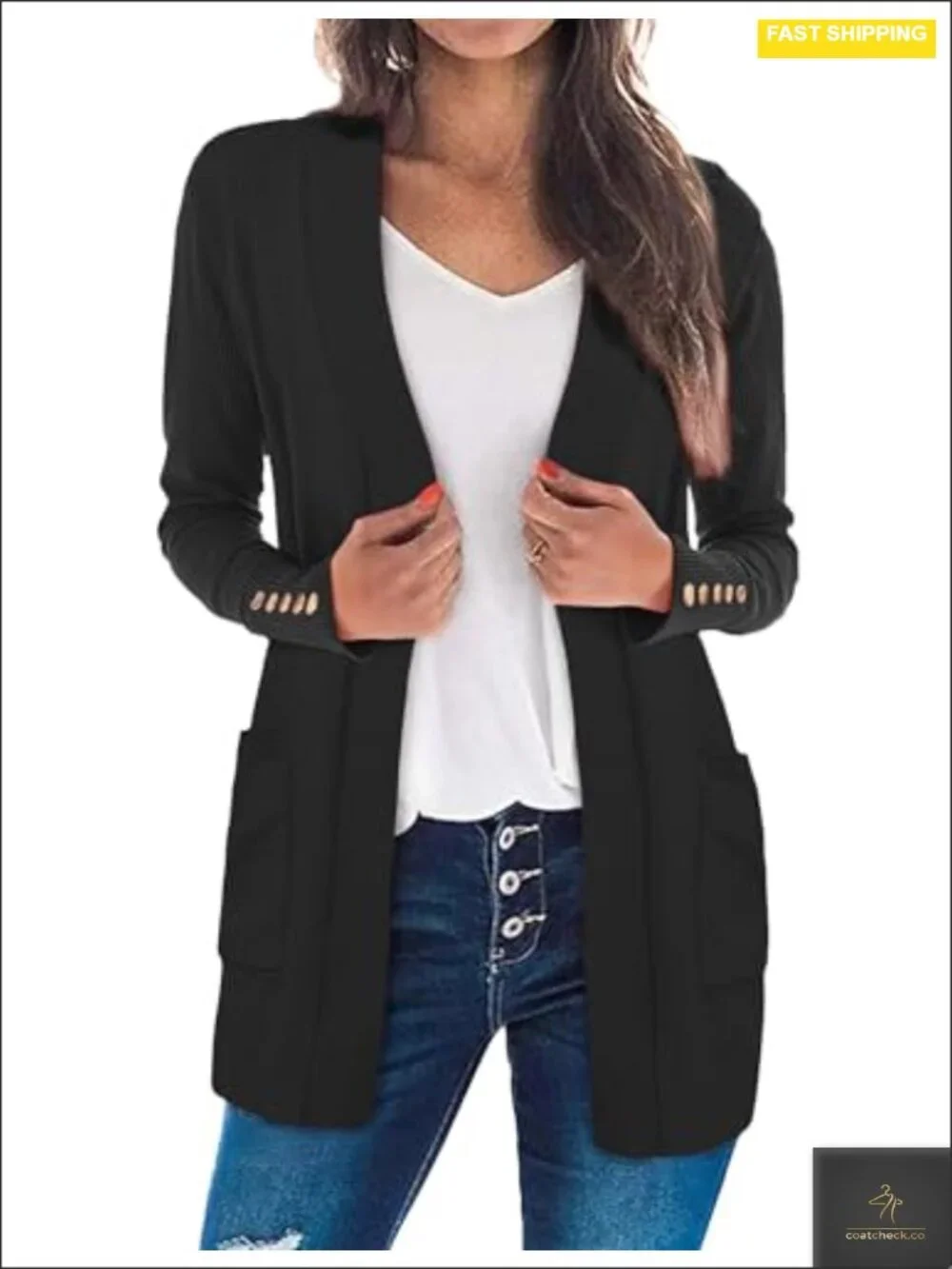 Lightweight Long Sleeve Open Front Knit Cardigan with Pockets